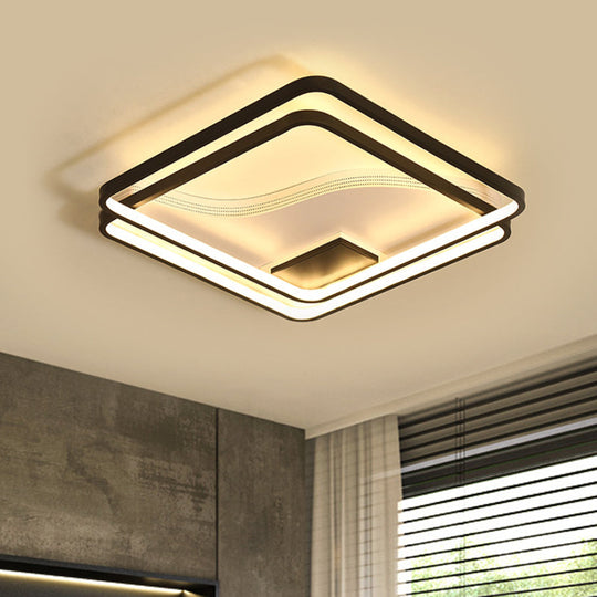 Dual Square Flush Led Black Ceiling Lamp - Minimalist Iron 18’/21.5’ Width Warm/White Light /