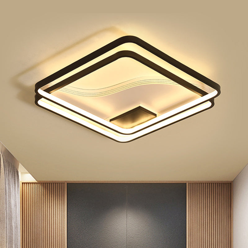 Dual Square Flush Led Black Ceiling Lamp - Minimalist Iron 18’/21.5’ Width Warm/White Light