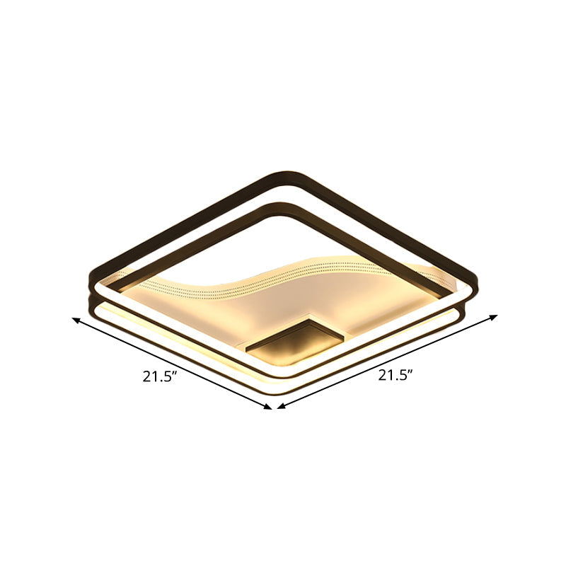 Dual Square Flush Led Black Ceiling Lamp - Minimalist Iron 18’/21.5’ Width Warm/White Light