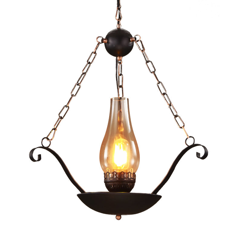 Pendulum Lamp: Cup Shape Restaurant Warehouse Clear Glass Suspension Lighting Fixture - Sleek Black