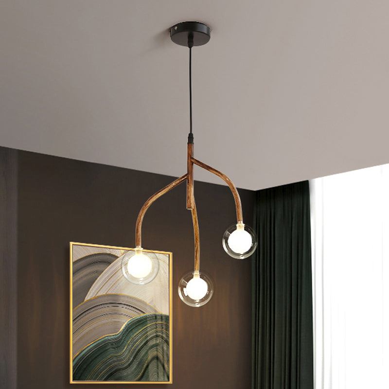 Modern Clear Glass Beige Pendulum Lamp With Molecular Design - 3-Light Warehouse Pendant Chandelier