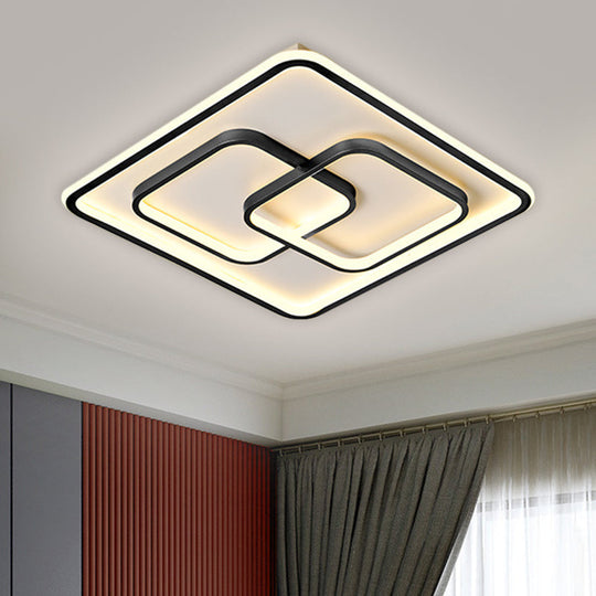 Modernist Black/Gold Square Flush Mount Lamp - 16.5’/20.5’ Led Metallic Ceiling Fixture In