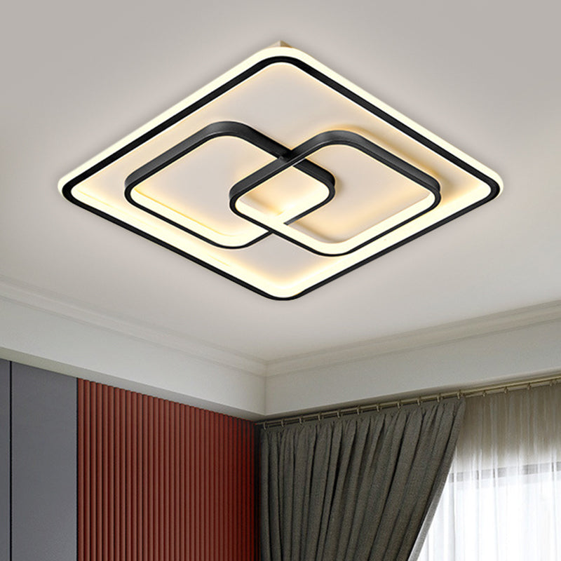 Modernist Black/Gold Square Flush Mount Lamp - 16.5/20.5 Led Metallic Ceiling Fixture In Warm/White