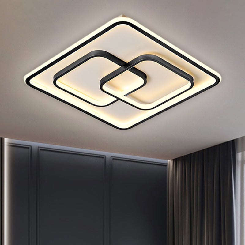 Modernist Black/Gold Square Flush Mount Lamp - 16.5’/20.5’ Led Metallic Ceiling Fixture In