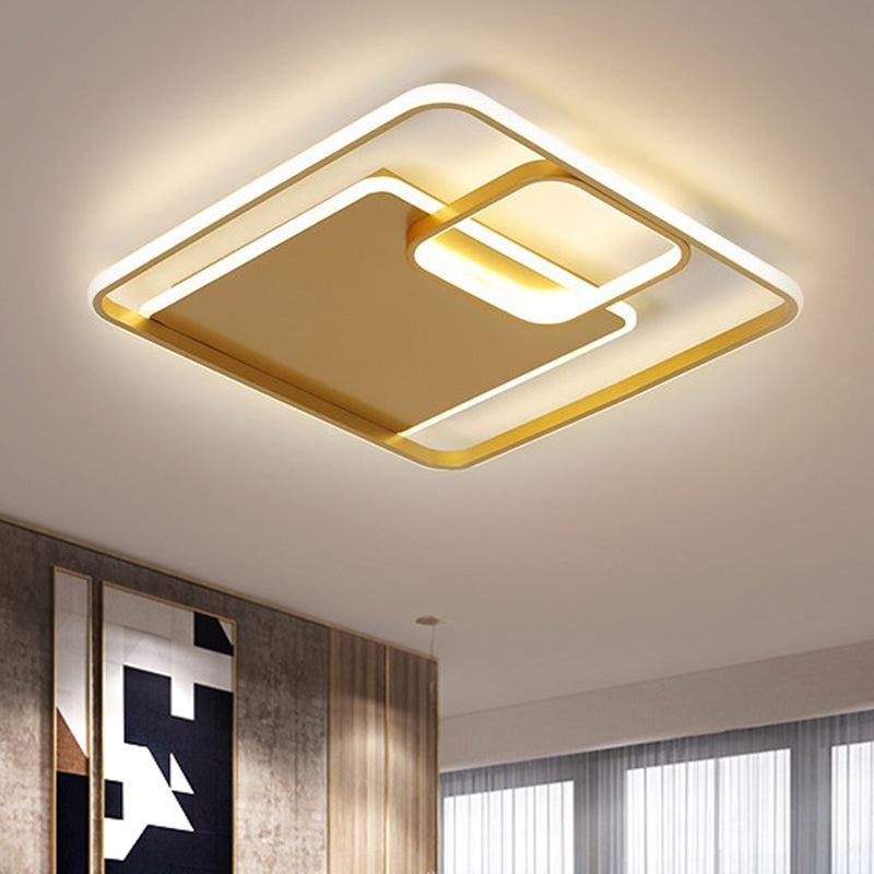Minimalist Iron Black/Gold Led Ceiling Fixture - Square Flush Mount Lighting In Warm/White Light