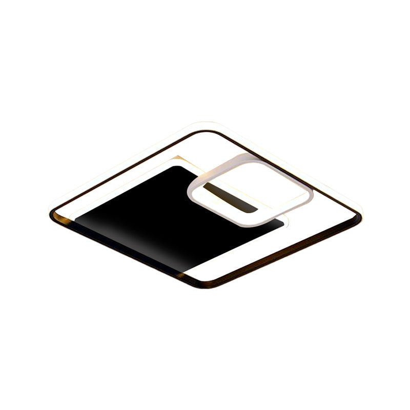 Minimalist Iron Black/Gold Led Ceiling Fixture - Square Flush Mount Lighting In Warm/White Light