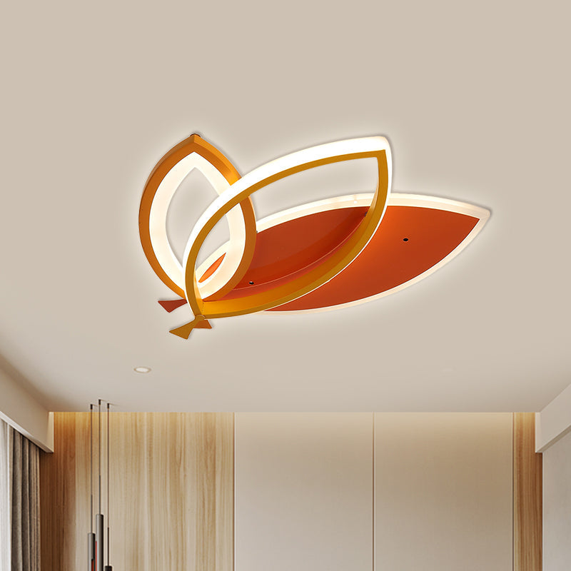Kids Bedroom Ceiling Light Fixture: Acrylic Flush Mount With Leaves Design - Black/Orange Led