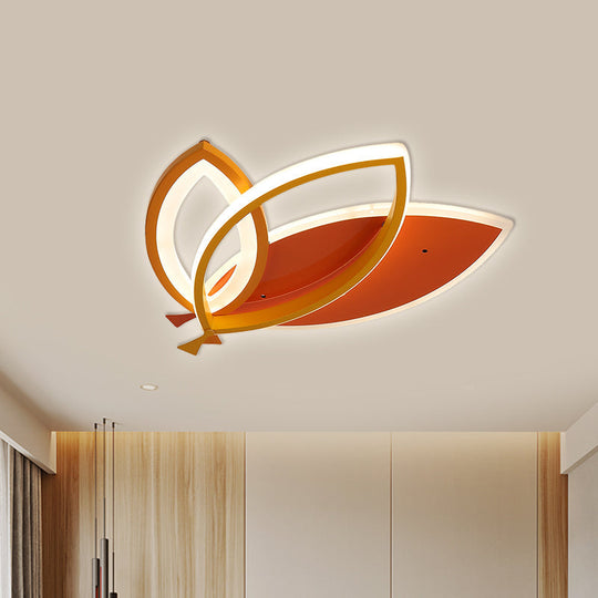 Kids Bedroom Ceiling Light Fixture: Acrylic Flush Mount With Leaves Design - Black/Orange Led