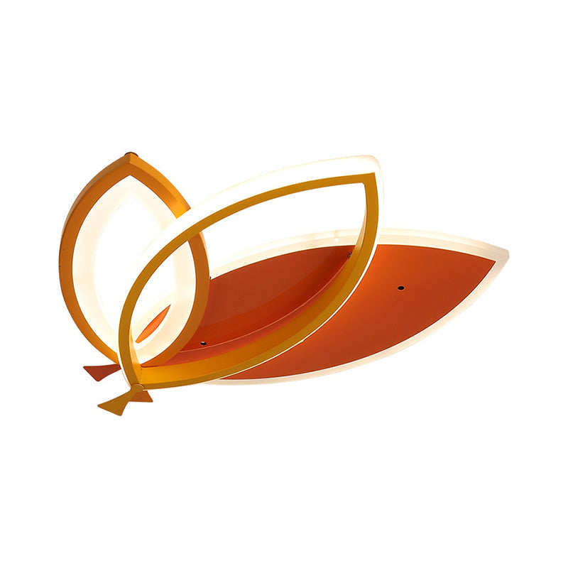 Kids Bedroom Ceiling Light Fixture: Acrylic Flush Mount With Leaves Design - Black/Orange Led
