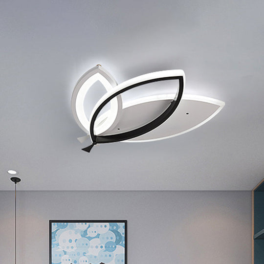 Kids Bedroom Ceiling Light Fixture: Acrylic Flush Mount With Leaves Design - Black/Orange Led