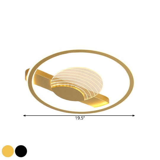 Modern Minimalistic Ceiling Lamp: Metallic Circle And Line Design Led Flush Mount Fixture For