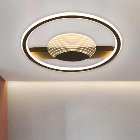 Modern Minimalistic Ceiling Lamp: Metallic Circle And Line Design Led Flush Mount Fixture For
