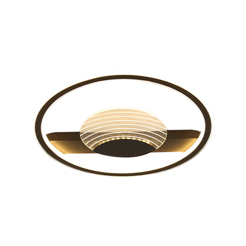 Modern Minimalistic Ceiling Lamp: Metallic Circle And Line Design Led Flush Mount Fixture For