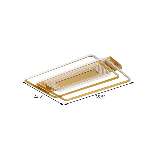 2 - Rect/Sq Flush Mount Lamp Nordic Metal 16.5’/20.5’/35.5’ Wide Led Gold Ceiling Light Warm/White