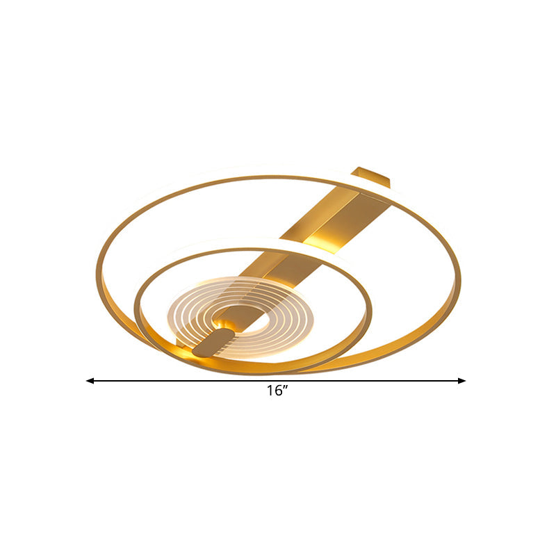 Contemporary Metal Flush Mount Led Gold Ceiling Lighting - Double Ring 16’/19.5’ Wide