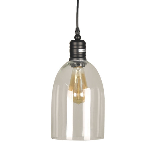 Industrial Style Pendant Light – Black Glass Hanging Ceiling Fixture With Clear Bulb