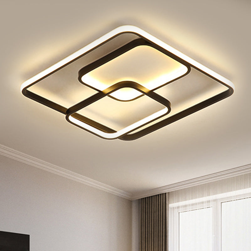 Contemporary Metal Square & Rectangle Ceiling Lamp - 16.5’/20.5’ W Led Black Flush Mount
