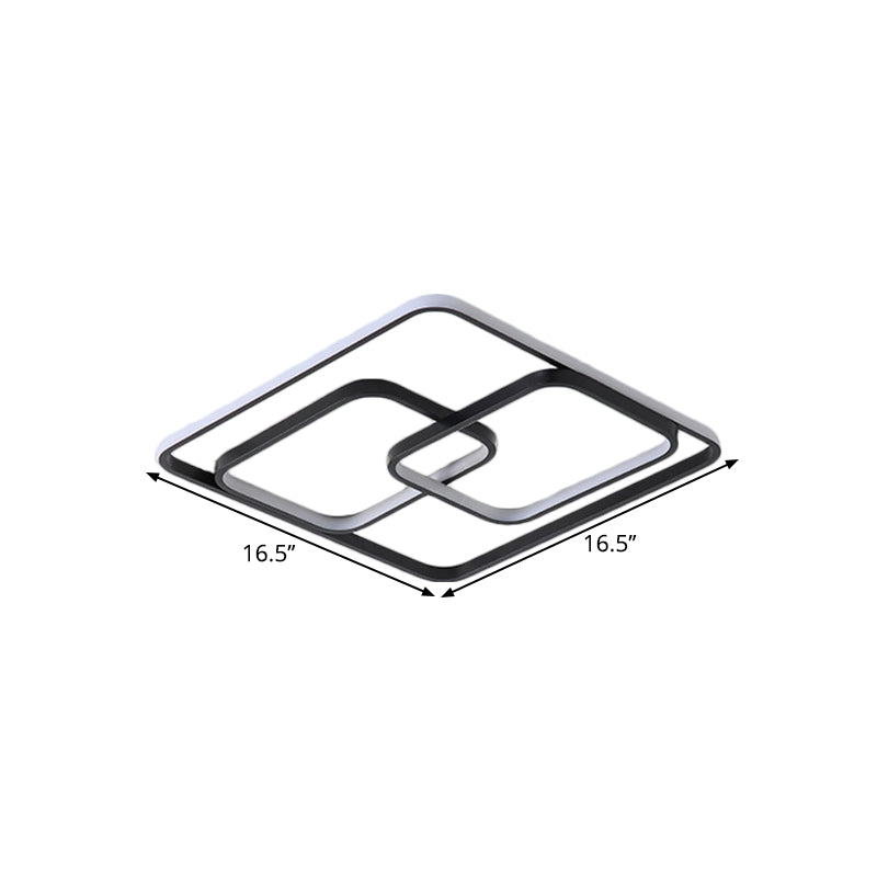 Contemporary Metal Square & Rectangle Ceiling Lamp - 16.5’/20.5’ W Led Black Flush Mount