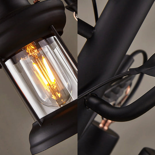 Coastal Lantern Pendant Chandelier - 3-Light Ceiling Fixture With Clear Glass In Black