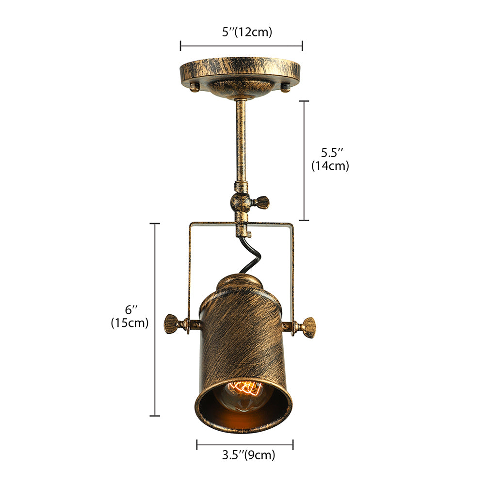 Vintage Style Bronze/Gold Finish Semi Flush Mount Ceiling Light With Cylindrical Shade – Ideal