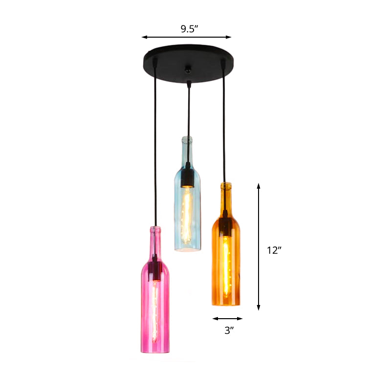 Industrial 3/5-Head Glass Wine Bottle Hanging Light For Restaurants - Black Pendant Lamp With