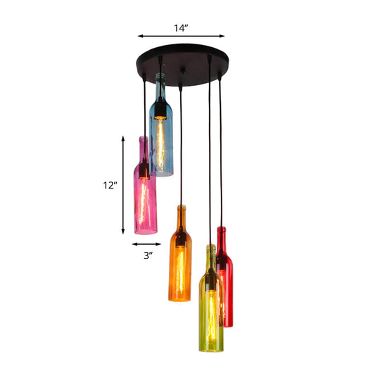 Industrial 3/5-Head Glass Wine Bottle Hanging Light For Restaurants - Black Pendant Lamp With