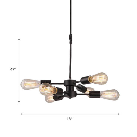 Antique Style Black Metal Chandelier With Exposed Bulbs - Perfect For Table Lighting