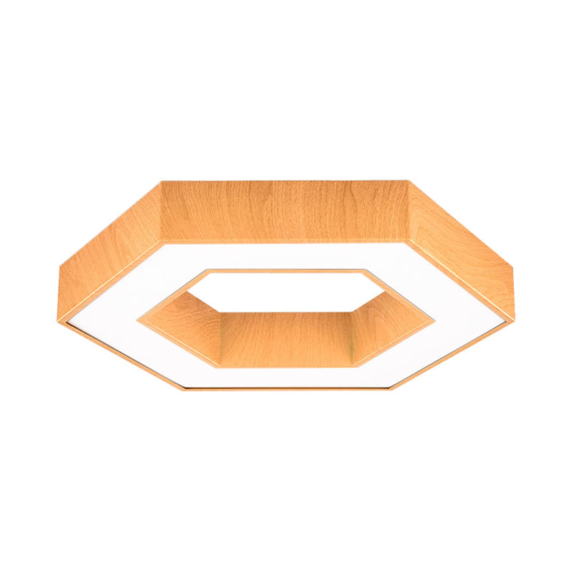 Modern Hexagon Wooden Led Flush Mount Ceiling Light In Beige - 16/23.5 Wide