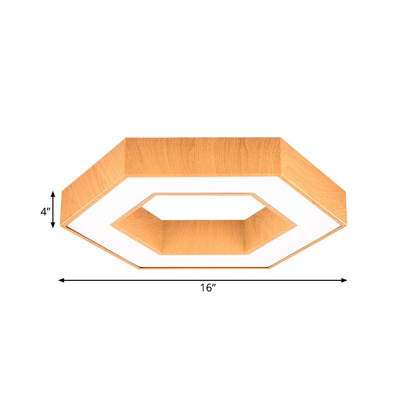 Modern Hexagon Wooden Led Flush Mount Ceiling Light In Beige - 16/23.5 Wide