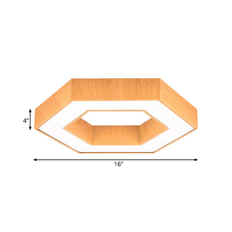 Modern Hexagon Wooden Led Flush Mount Ceiling Light In Beige - 16/23.5 Wide
