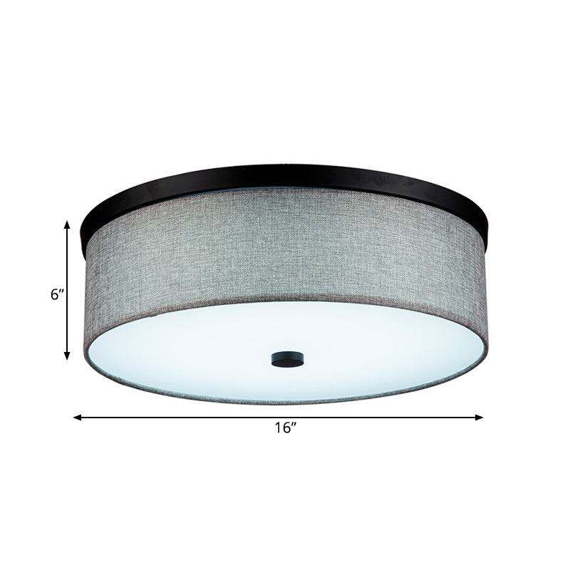 Modern Grey Drum Ceiling Mounted Led Flush Mount Lamp 16/19.5 Dia
