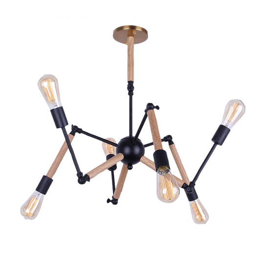 Lodge Style Chandelier Lighting - Adjustable Arm 6/8 Heads Wood And Metal Ceiling Fixture