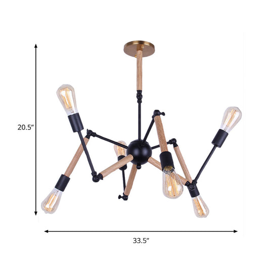Lodge Style Chandelier Lighting - Adjustable Arm 6/8 Heads Wood And Metal Ceiling Fixture