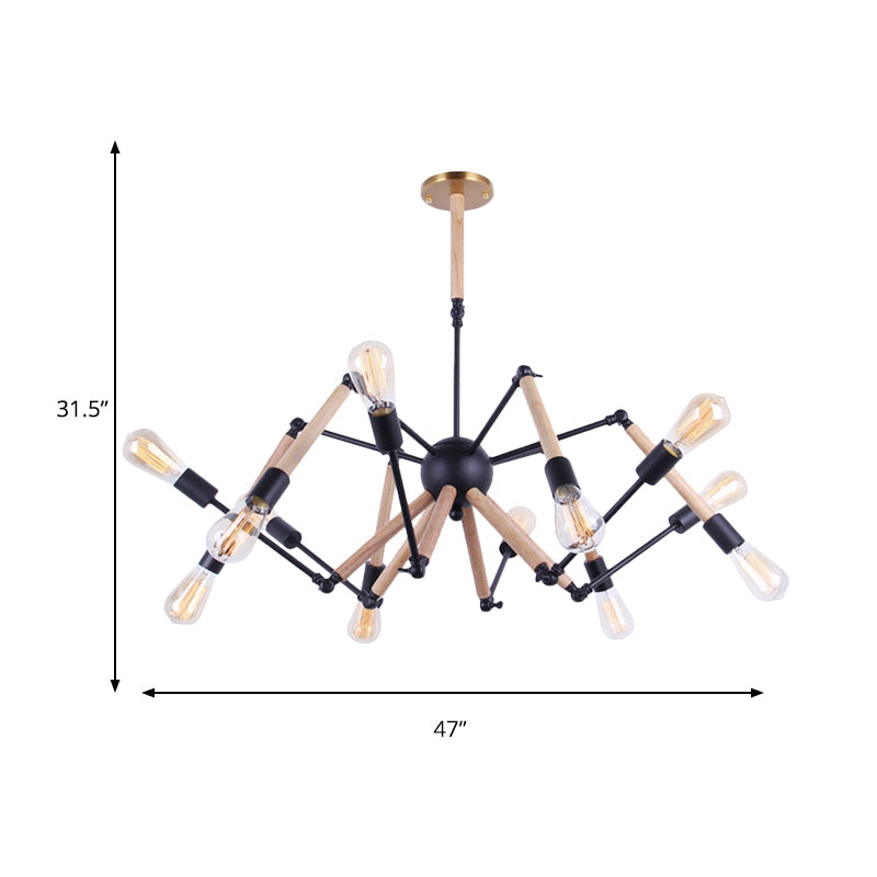 Lodge Style Chandelier Lighting - Adjustable Arm 6/8 Heads Wood And Metal Ceiling Fixture