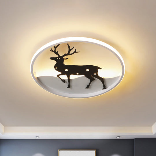 Cartoon Deer Led Ceiling Light Fixture Black Acrylic Flush Mount Lighting – Warm/White / White