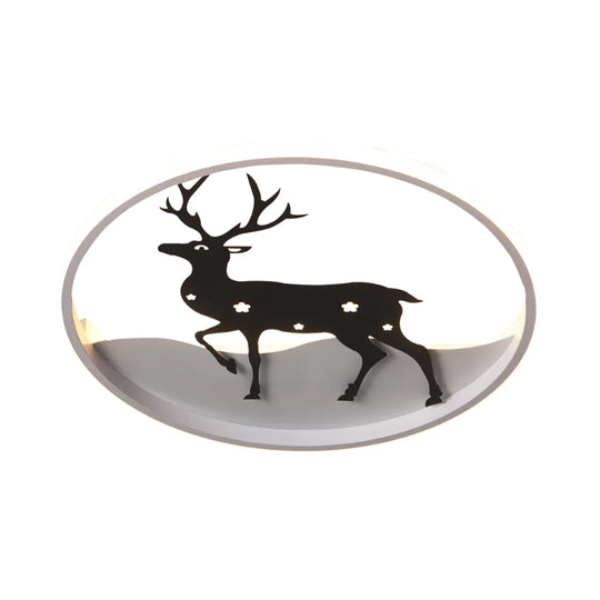 Cartoon Deer Led Ceiling Light Fixture Black Acrylic Flush Mount Lighting – Warm/White