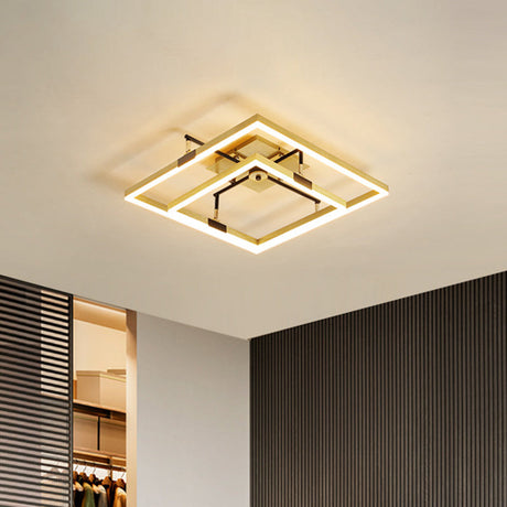 Modernist Led Metallic Flush Mount Lamp: Gold 2 - Square Semi Light In Warm/White - 19.5’/23.5’