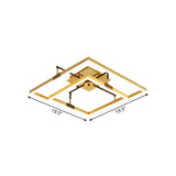 Modernist Led Metallic Flush Mount Lamp: Gold 2-Square Semi Light In Warm/White - 19.5/23.5 Width