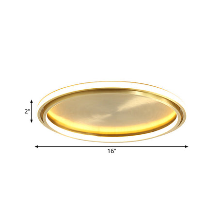 Modern Led Circle Flush Mount Ceiling Light In Gold - 16’/19.5’ Wide For Bedroom