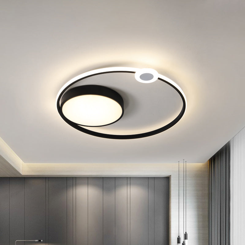 Contemporary Acrylic Flush Mount Ceiling Light - Black Led Fixture (16’/23.5’ Width) Warm/White