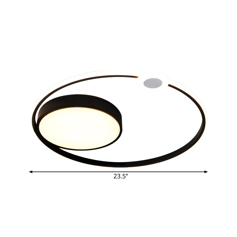 Contemporary Acrylic Flush Mount Ceiling Light - Black Led Fixture (16’/23.5’ Width) Warm/White