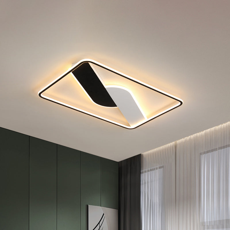 Modern Black Led Geometric Metal Ceiling Light Fixture For Living Room 16/35.5 Wide Flush Mount