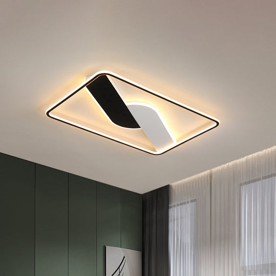 Modern Black Led Geometric Metal Ceiling Light Fixture For Living Room 16/35.5 Wide Flush Mount