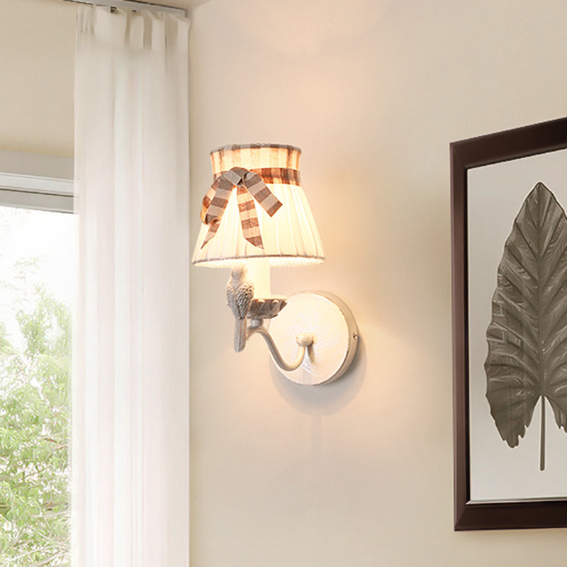 Modern Cone Fabric Wall Mount Lamp - 1/2 Heads Bird Deco White 1 /
