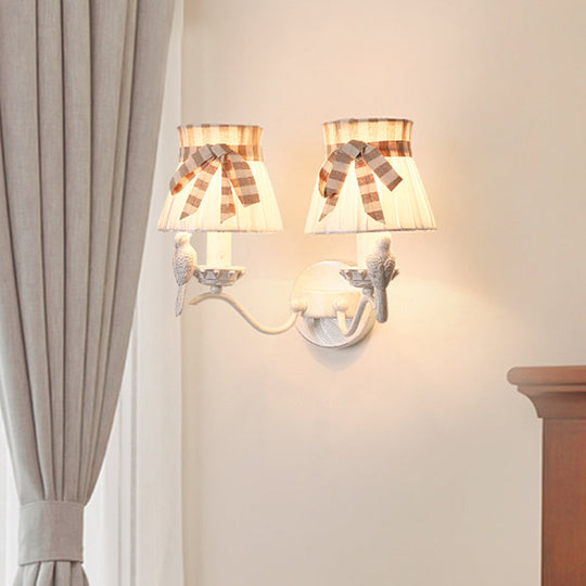 Modern Cone Fabric Wall Mount Lamp - 1/2 Heads Bird Deco White 2 /