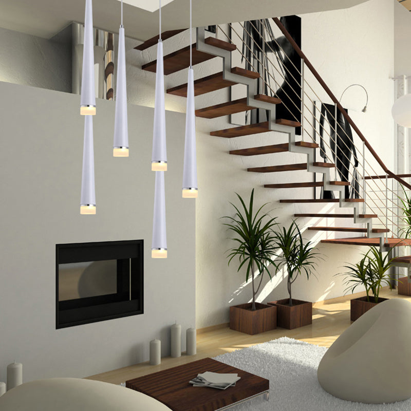 Minimalist Tapered Ceiling Light: White/Black Metal Led Pendant Fixture In White/Warm/Neutral