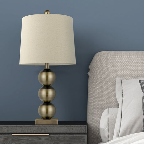 Traditional Brown Fabric Barrel Night Light With Brass Orbs - Ideal For Reading Books
