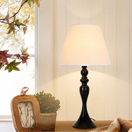 Retro Style 1-Head Fabric Table Light With Baluster Base In White/Black