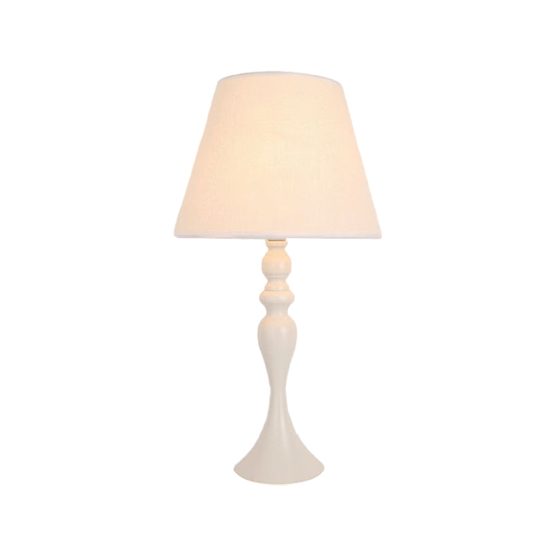 Zaniah - Retro Style Conic Table Light 1-Head Fabric Night Lamp With Baluster Base In White/Black