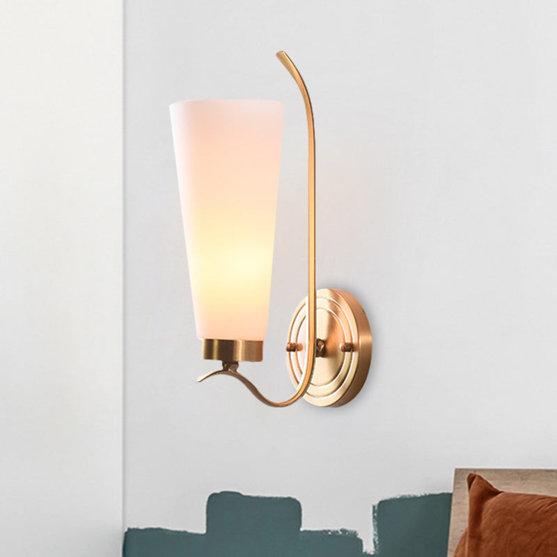 Elongated Opal Glass Wall Sconce With Brass Finish For Rustic Guest Room - 1/2-Light Fixture